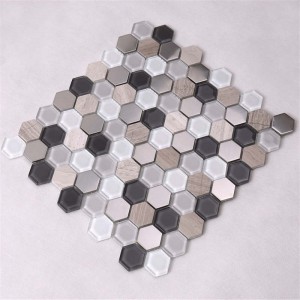 Ζεστό Πώληση Μικτή μάρμαρο μέταλλο hexagon γυαλί μωσαϊκό πλακάκι για εσωτερική διακόσμηση