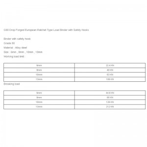 G80 Σφυρήλατος Ευρωπαϊκός τύπος καστάνιας με καστάνια G80 με γάντζους ασφαλείας