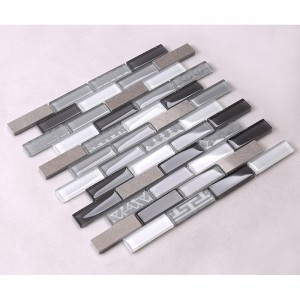 Σύγχρονη Σχεδίαση Γκρι Γυαλί Μίξη Μάρμαρο και Πέτρινο Μωσαϊκό Τοιχώματα Διακόσμησης Πλακάκια Splash Πίσω