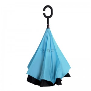 Προσαρμοσμένο τυπωμένο διπλό στρώμα C Λαβή Upside Down Ομπρέλα βροχής