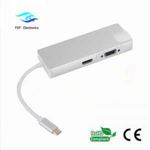 USB τύπος c / HDMI θηλυκό + VGA θηλυκό + 2 * USB3.0 θηλυκό + SD + TF + PD μεταλλική θήκη