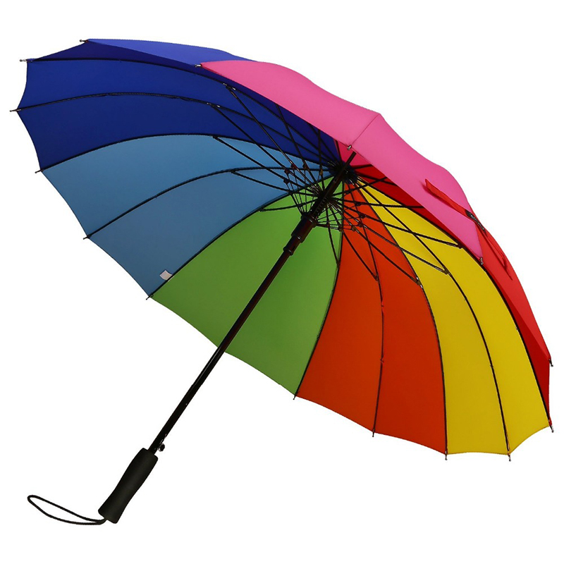 Χονδρικό εμπόρευμα δώρων ουράνιο τόξο pongee ύφασμα 16Κ ευθεία αυτόματη ομπρέλα βροχής