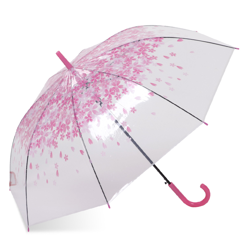 ροζ Sakura 23 '' 8k ανοιχτό πλαστικό J J λαβή διαφανές poe ευθεία ομπρέλα