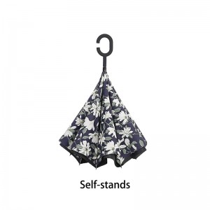 Ομπρέλα βροχής αδιάβροχη με εκτύπωση λουλουδιών σχεδίασης αντίστροφης ομπρέλας