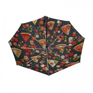 Pizza αστεία εκτύπωση Προωθητικό δώρο στοιχείο προσαρμοσμένο λογότυπο εκτύπωση 3 φορές αυτόματη ανοιχτή και αυτόματη κλειστή ομπρ...