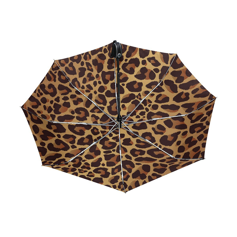 Leopard εκτύπωση 2 τμήματα fiberglass ribs windproof αυτόματη ανοίξτε και κλείστε 3 αναδιπλούμενη ομπρέλα