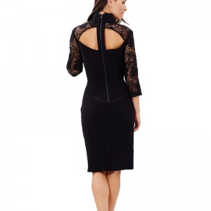 3/4 μανίκι μαύρη δαντέλα δαντέλα midi φόρεμα