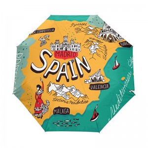 Αδιάβροχη προσαρμοσμένη εκτύπωση υφασμάτινη μεμβράνη 2 υφασμάτινες ραβδώσεις τομής αυτόματη 3 πτυσσόμενη ομπρέλα