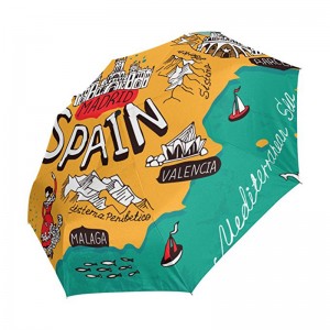 Αδιάβροχη προσαρμοσμένη εκτύπωση υφασμάτινη μεμβράνη 2 υφασμάτινες ραβδώσεις τομής αυτόματη 3 πτυσσόμενη ομπρέλα