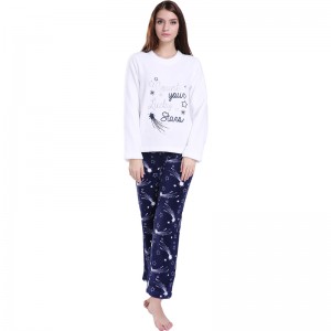 Γυναικεία κέντημα τυπωμένο Microfiber Fleece Pajama Σετ