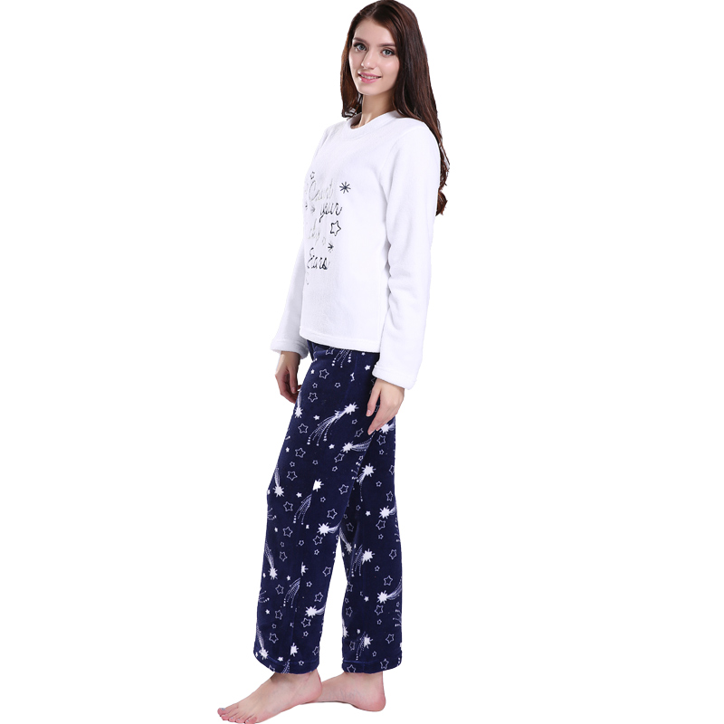 Γυναικεία κέντημα τυπωμένο Microfiber Fleece Pajama Σετ