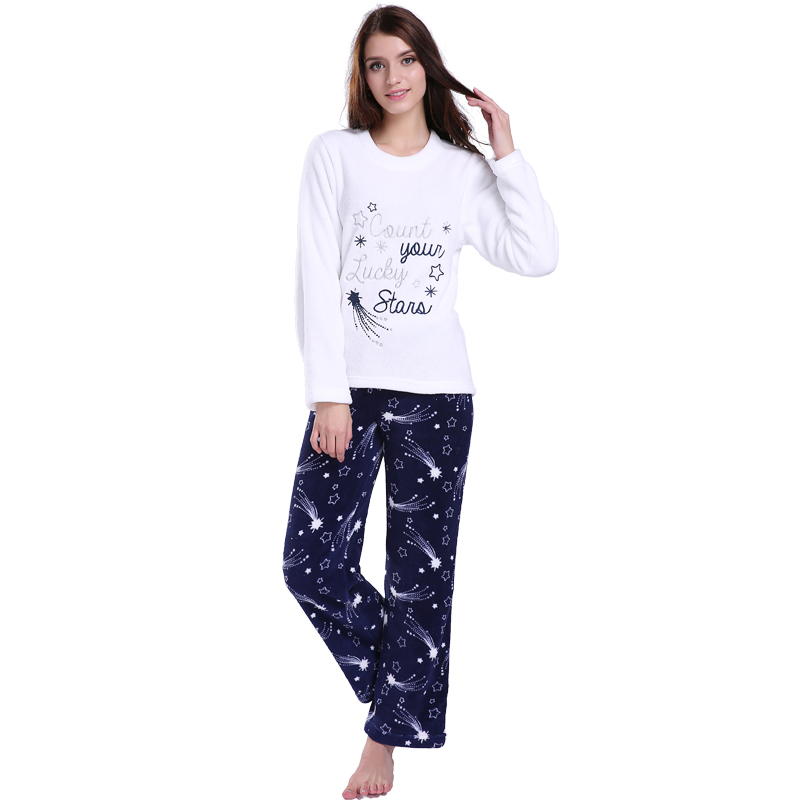 Γυναικεία κέντημα τυπωμένο Microfiber Fleece Pajama Σετ
