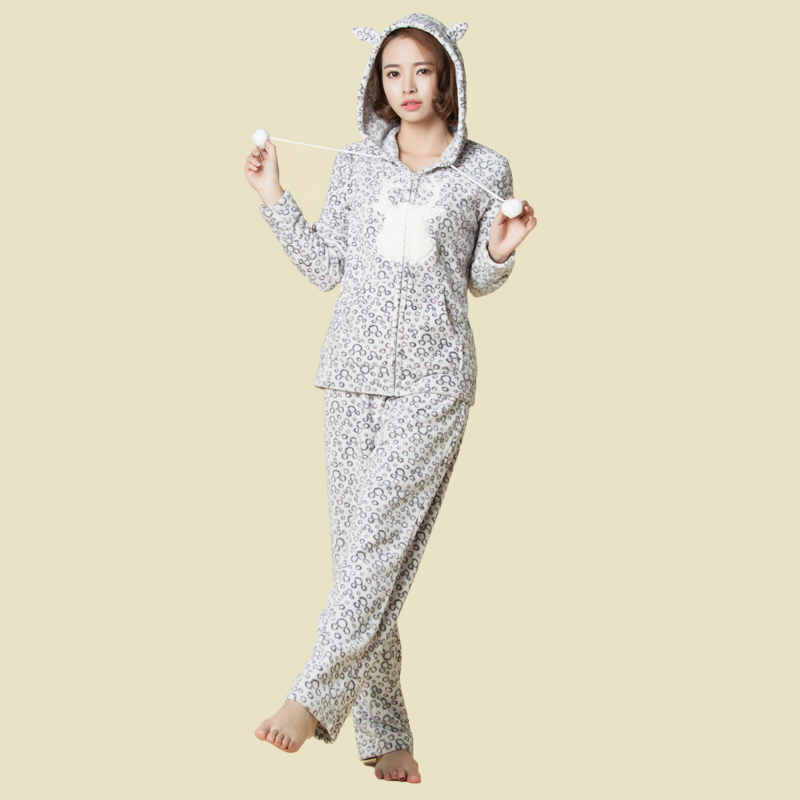 Γυναίκα Printed Coral Fleece Ενηλίκων Pajama Σετ