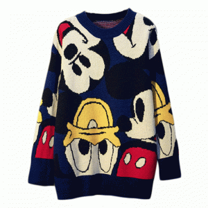 2019 Μακρύς χαριτωμένος Donald Duck Cartoon Pattern Jacquard Πάχος Χειμώνας Κυρίες Πουλόβερ πουλόβερ