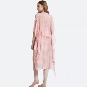 Γυναικεία σατέν πουκάμισο σετ με τυπωμένο σάλι