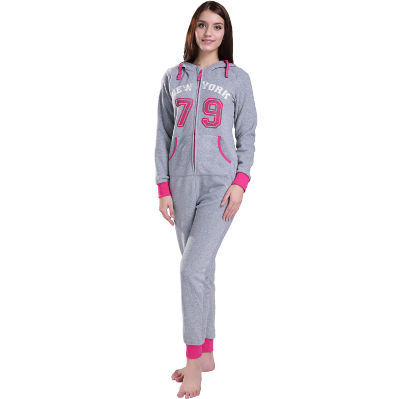Ενήλικες Microfiber Fleece με κουκούλα Onesie Pajama Σετ για γυναίκες