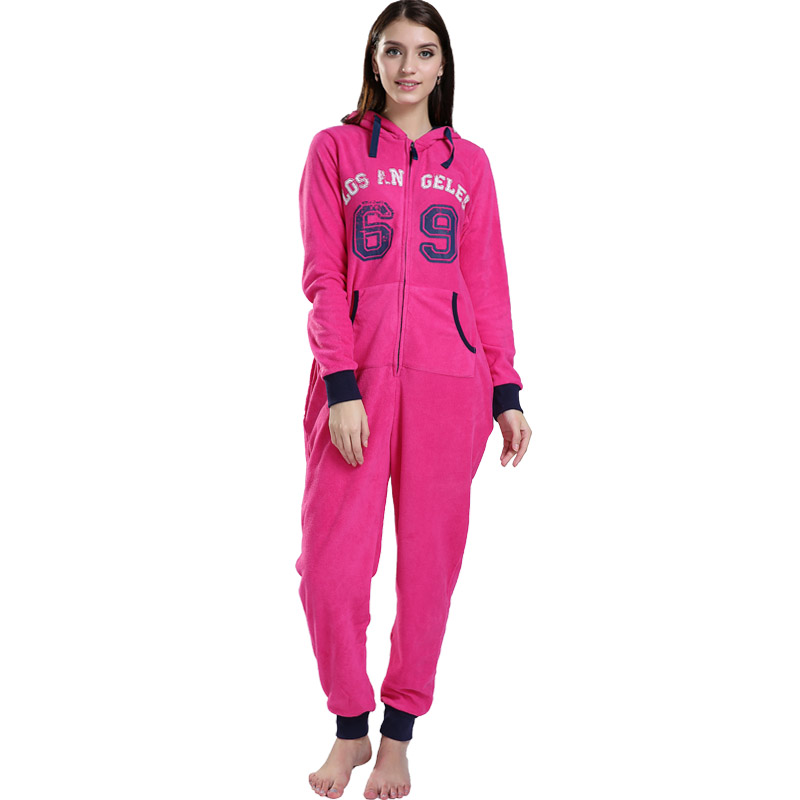 Ενήλικες Microfiber Fleece με κουκούλα Onesie Pajama Σετ για γυναίκες
