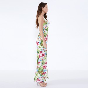 Καλοκαίρι Σπλιτ Προσαρμοσμένο Floral Εκτύπωση One Piece Stretch Vintage Jumpsuit