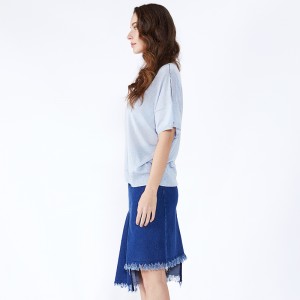 Μπλε Patchwork Ασύμμετρο Γόνατο Τζιν Μίνι φούστα Denim JCGJ190315027