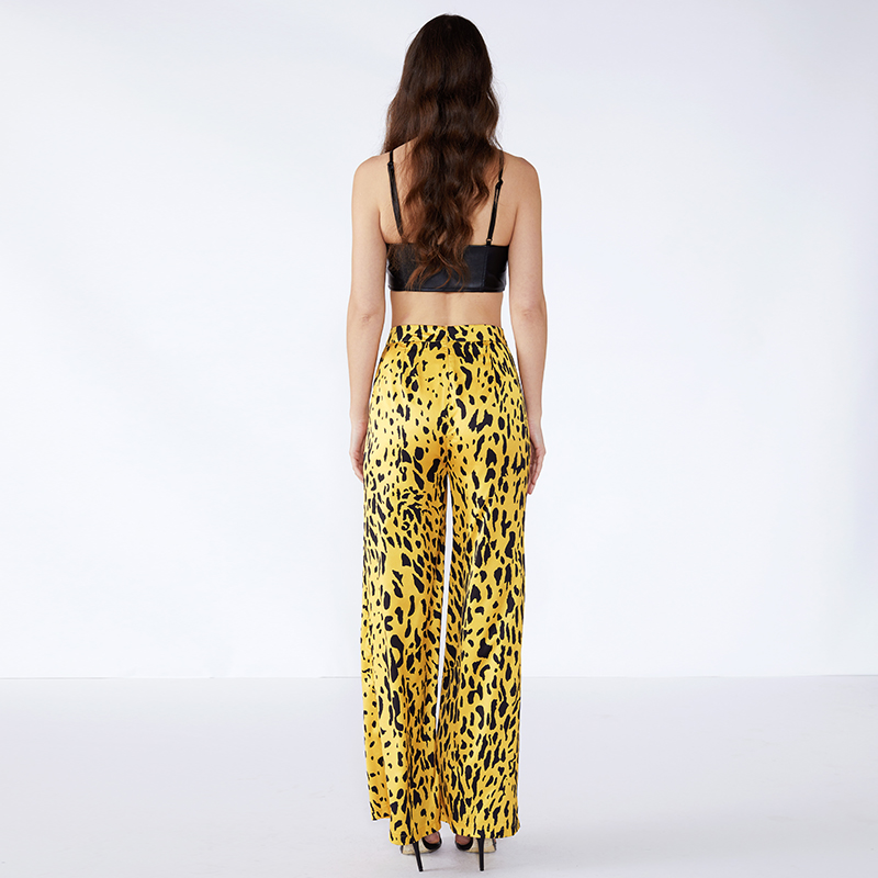 Κίτρινο λεοπάρδαλη υφή Palazo γυναικεία παντελόνι κυρίες με ελαστική JCGJ190315037