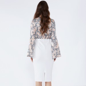 Λευκό Floral Sheath Φουσκωτό Μανίκι Formal Φόρεμα Bodycon 2019 Γυναικεία Ένδυση