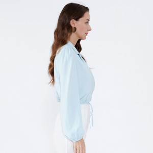 Ανοιχτό μπλε σάλι κολάρο Κομψό γραφείο μόδας Φορέστε κυρίες μακρυμάνικες μπλούζες