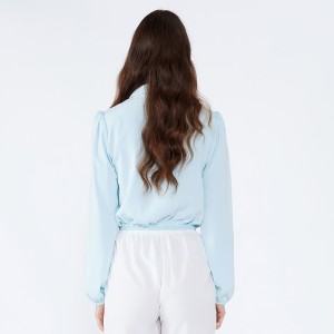 Ανοιχτό μπλε σάλι κολάρο Κομψό γραφείο μόδας Φορέστε κυρίες μακρυμάνικες μπλούζες