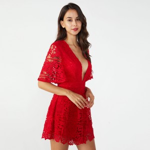 Κόκκινο κεντημένο ένα κομμάτι κυρίες Αιτιώδης σύντομη σέξι μίνι φόρεμα για τις γυναίκες