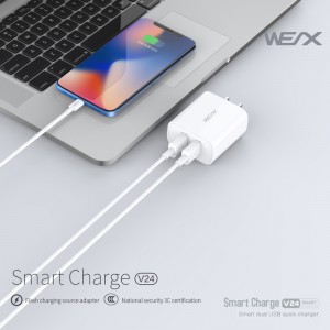 WEX - V24 διπλός φορτιστής ταξιδίου usb, φορτιστής τοίχου, τροφοδοτικό
