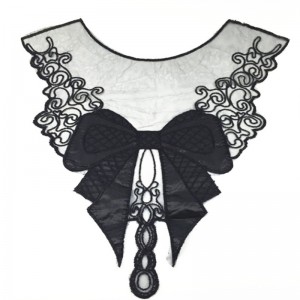 100% πολυεστέρα μαύρο μεγάλο κολιέ λουλουδιών δαντέλα κολάρο Ύφασμα Trim DIY κέντημα δαντέλα ύφασμα λαιμό ραφής Εφαρμογή ράψιμο σκάφος