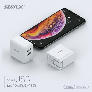 WEX V20 Διπλό φορτιστή USB με πτυσσόμενο Plug για το iPhone X /8 /7 /6s /Plus, iPad Air 2 /mini 3, Galaxy S7 /S6 /S6 Edge, Note 5 and More, White