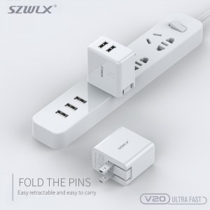 WEX V20 Διπλό φορτιστή USB με πτυσσόμενο Plug για το iPhone X /8 /7 /6s /Plus, iPad Air 2 /mini 3, Galaxy S7 /S6 /S6 Edge, Note 5 and More, White