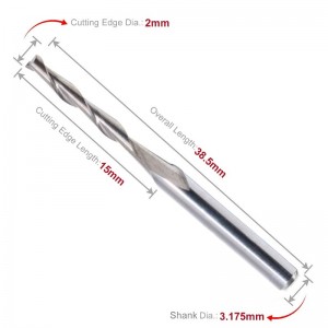 1/8 \"Σχιστόμετρο Εργαλείο κοπής καρβιδίου Μύτη άκρου 2mm Κόφτης κοπής 2mm Μήκος κοπής CNC Μήκος κοπής 2-φλιδωτό κοπτικό 10PCS, μήκος κοπής ...