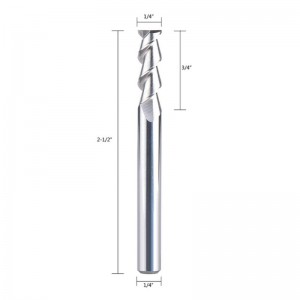 Carbide CNC End Mill για αλουμίνιο, Πλαστικά κομμένα 2 φλάουτα Δρομολογητής Bit Σπειροειδής μύλος 1/4 ιντσών στέλεχος