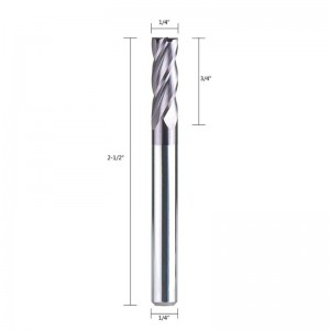 4 αυλακώσεις CNC End Mill, τετράγωνη μύτη Διάμετρος κορμού 1/4 ίντσας, 2-1 / 2 ίντσες Μακρύ Συνολικό, Μικτό Σπειροειδές Δρομολογητή με επίστ...