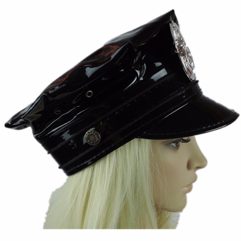 Hawk Καπέλο Badge PVC PU καπάκι από δέρμα μαύρο οκταγωνικό δερμάτινο καπέλο αστυνομίας δέρμα στρατιωτικό καπάκι ρόλος παίζοντας ομοιόμορφο κεφάλι cap