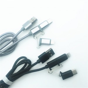 KPS-1002CB 3 σε 1 Υψηλής ποιότητας 1M 2α OD3.5MM πλεγμένο καλώδιο USB φορτισμένο με νάιλον
