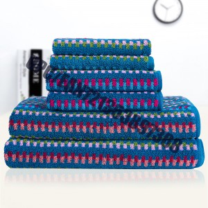 JMD TEXTILE Quick-Dry 100% Βαμβάκι, Μικρή Αρκούδα Καρφίτσα, Πολύχρωμες Ζακέτες Jacquard Σετ Πετσέτες Μπάνιου, Σετ 6-Peice (Μπλε)