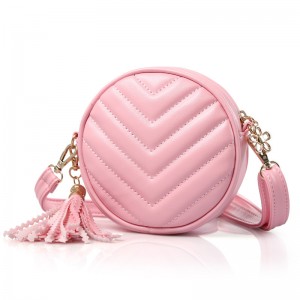 ["Νέο παιδικό τσάντα αναψυχής για κορίτσια κορεατική έκδοση υψηλής ποιότητας PU ενιαία τσάντα ώμου μόδα κορίτσι στρογγυλά φούντες...