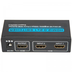 V2.0 HDMI 2x1 Switcher Υποστήριξη 3D Ultra HD 4Kx2K @ 60Hz HDCP2.2