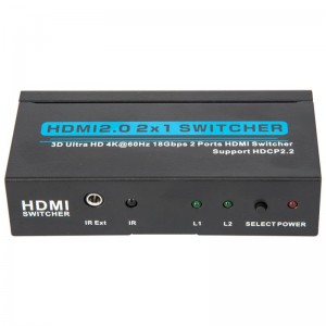 V2.0 HDMI 2x1 Switcher Υποστήριξη 3D Ultra HD 4Kx2K @ 60Hz HDCP2.2