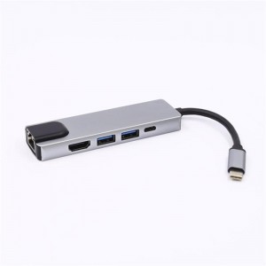 5-σε-1 USB τύπου C σε HDMI + LAN (1000M) + USB 3.0x2 + προσαρμογέα τύπου C Hub
