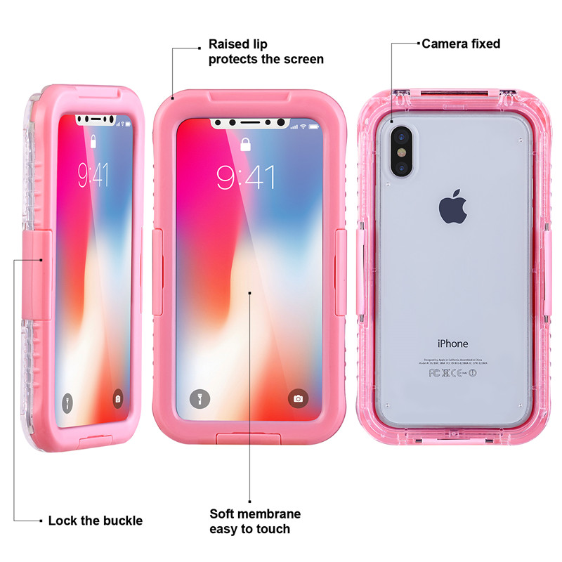 Iphone XR ip68 υπόθεση αδιάβροχο τηλέφωνο πορτοφόλι όλα αποδεικτικά θήκη (ροζ)