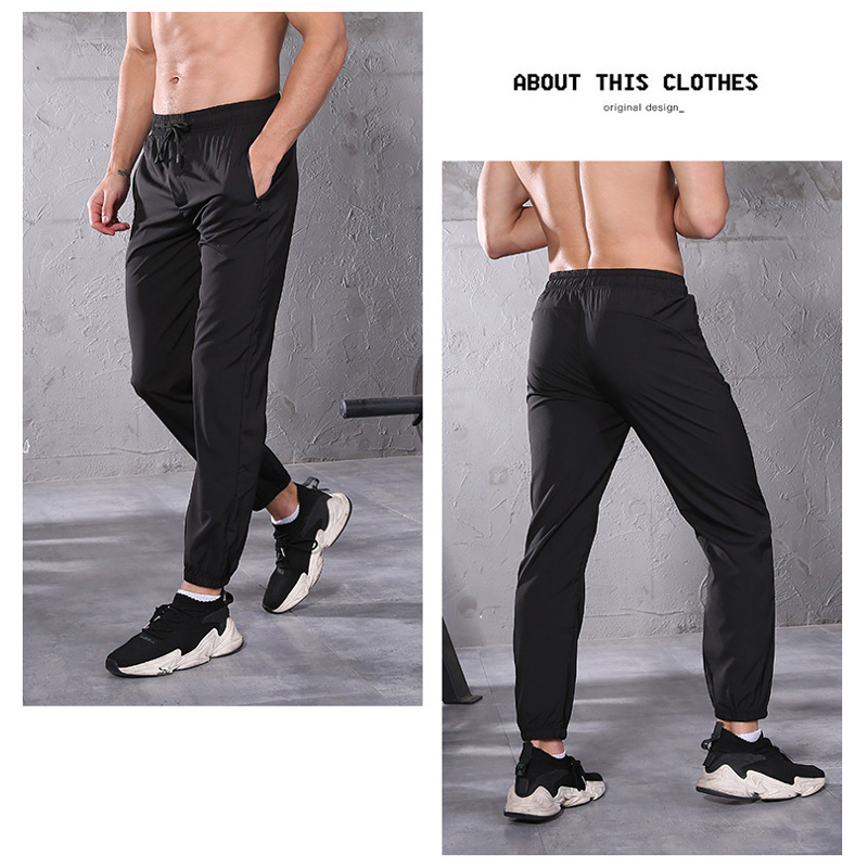 FDM023-Mens Littight Joggers Pants Zipper Pockets Gym Workout