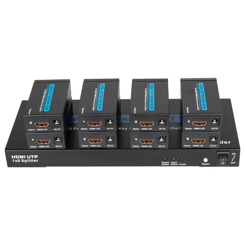 8 θύρες HDMI UTP 1x8 Splitter Over Single Cat5e / 6 Με 8 δέκτες έως 60m