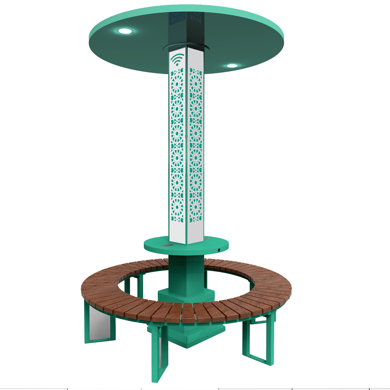 Solar Powered Smart Park Wooden Bench με Αυτόματο Μουσουλμανικό ρολόι προσευχής AZAN Preaer alarm Μουσουλμανικό ρολόι