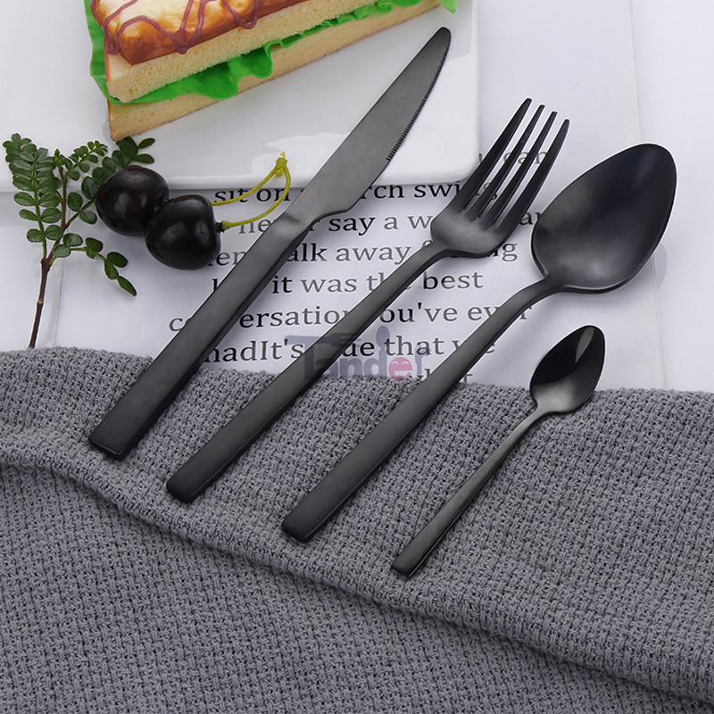 Μαύρα μαχαιροπήρουνα, από ανοξείδωτο χάλυβα, από χυτοσιδήλατο, από πλάκες pvd matt τιτανίου, φανταχτερά φαγητά, μαύρα μαχαιροπήρουνα