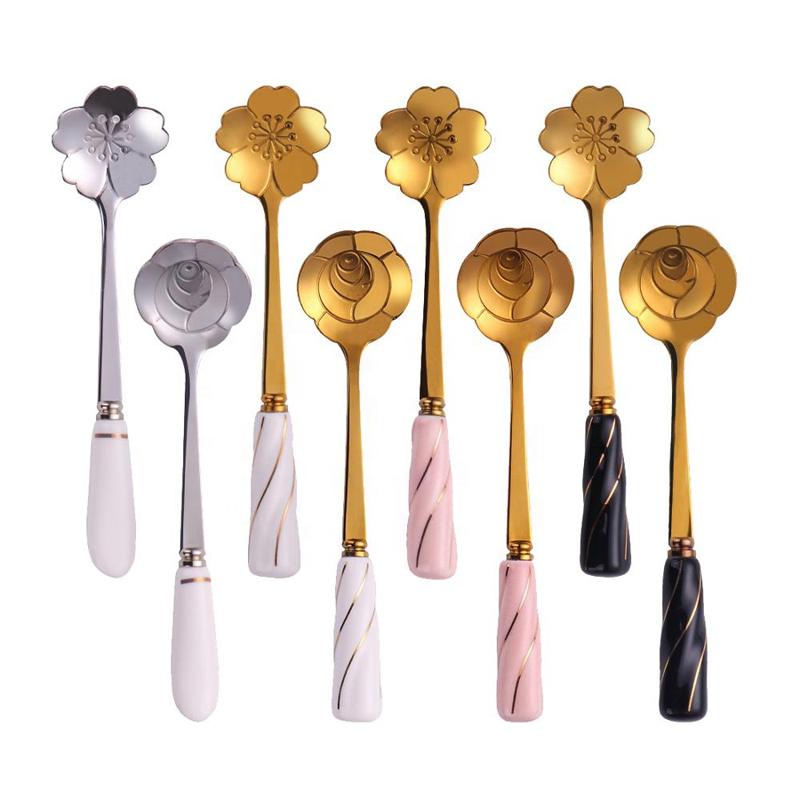 δημιουργικά μαχαιροπήρουνα με σχήμα χρυσού λουλουδιού καφέ κουτάλι από ανοξείδωτο ατσάλι κουτάλι τσαγιού