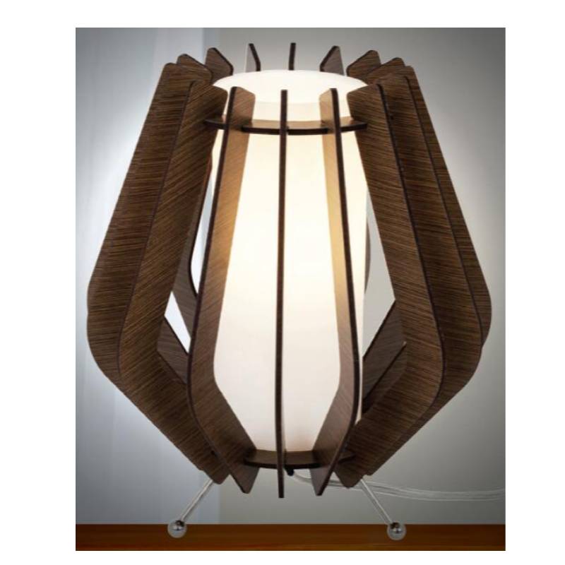 Σκούρο καφέ ξύλινη επιτραπέζια λάμπα με γυάλινη απόχρωση