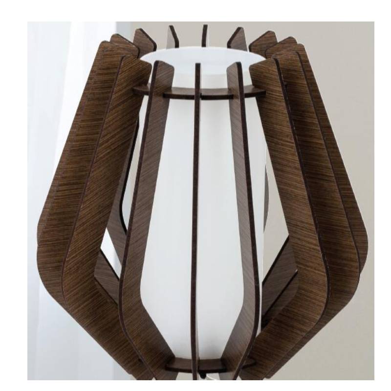 Σκούρο καφέ ξύλινη επιτραπέζια λάμπα με γυάλινη απόχρωση